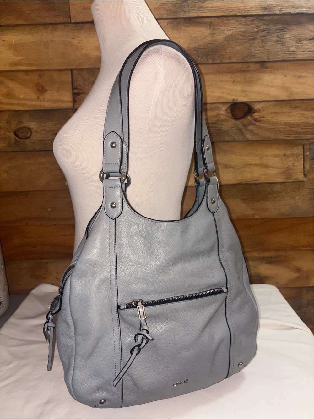 Lodis Light Gray Leather Shoulder Bag